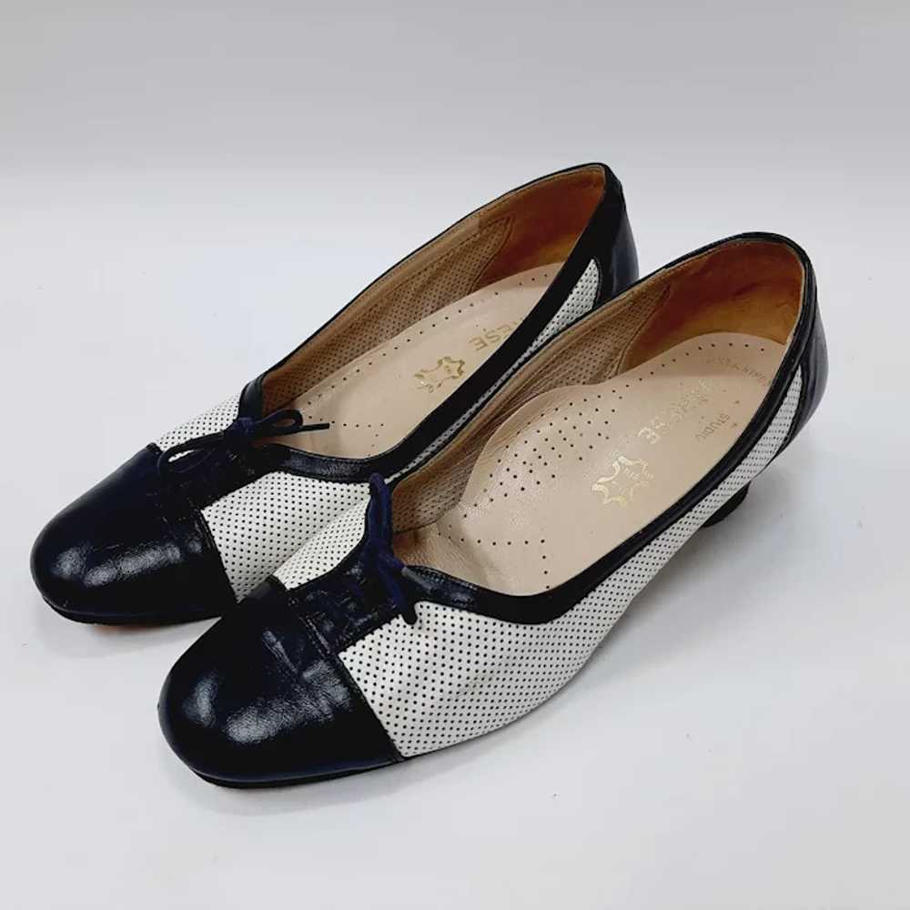 Vintage Shoes White and Dark Blue Genuine Leather… - image 6