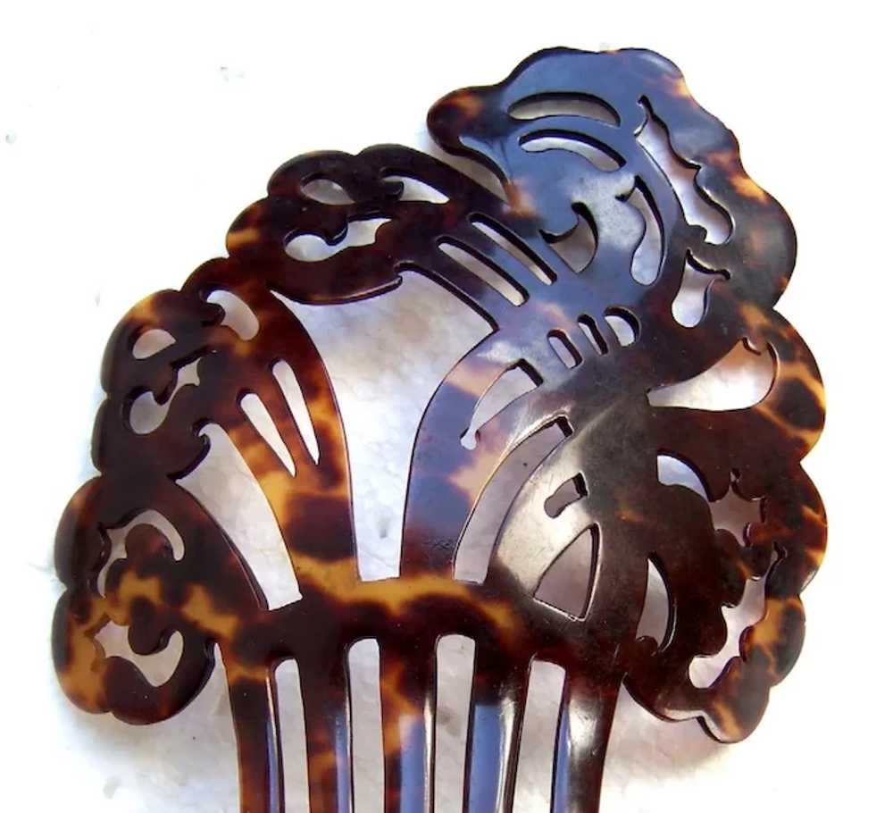 Art Deco hair comb faux turtle shell asymmetric h… - image 3