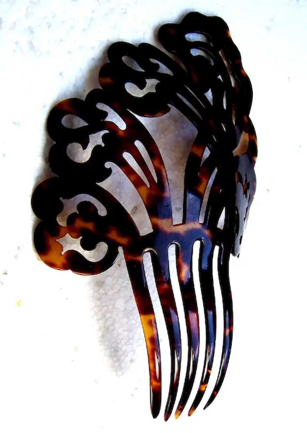 Art Deco hair comb faux turtle shell asymmetric h… - image 4