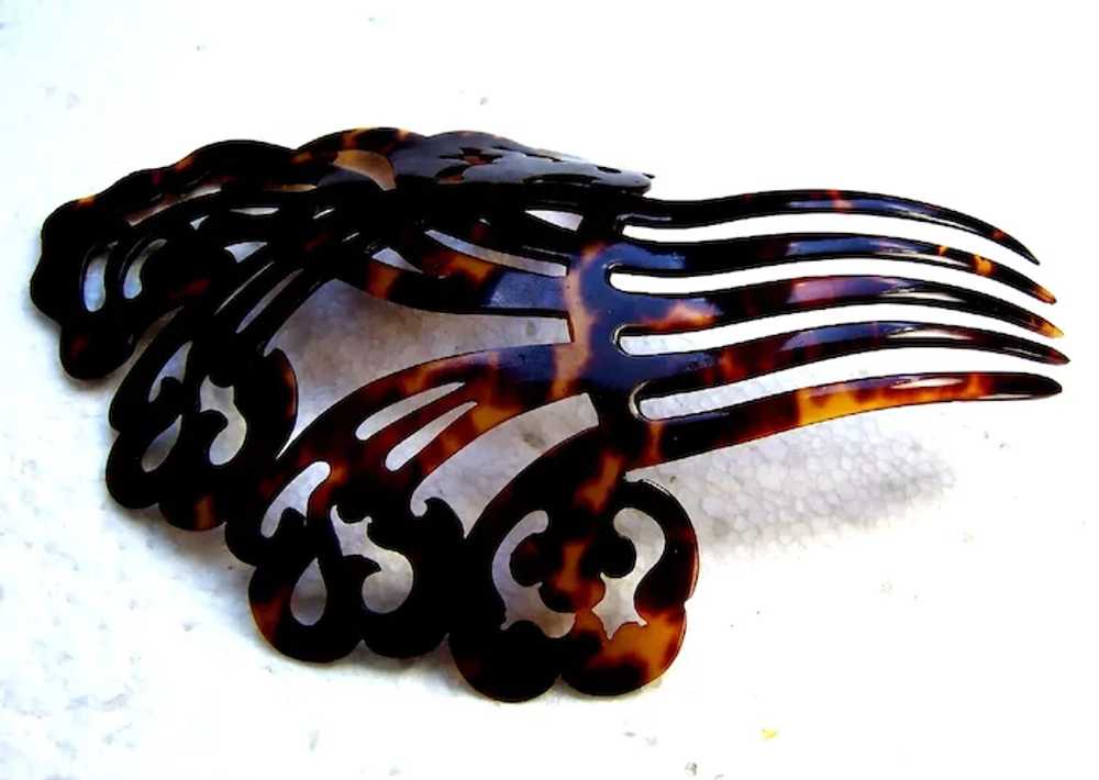 Art Deco hair comb faux turtle shell asymmetric h… - image 5