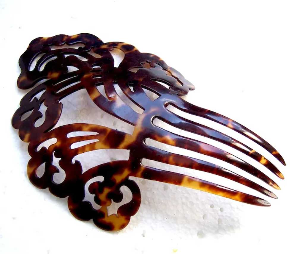 Art Deco hair comb faux turtle shell asymmetric h… - image 6