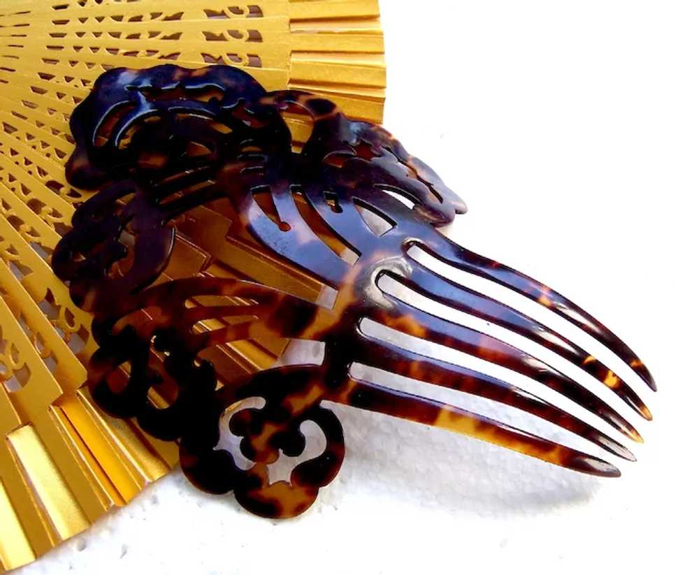 Art Deco hair comb faux turtle shell asymmetric h… - image 7