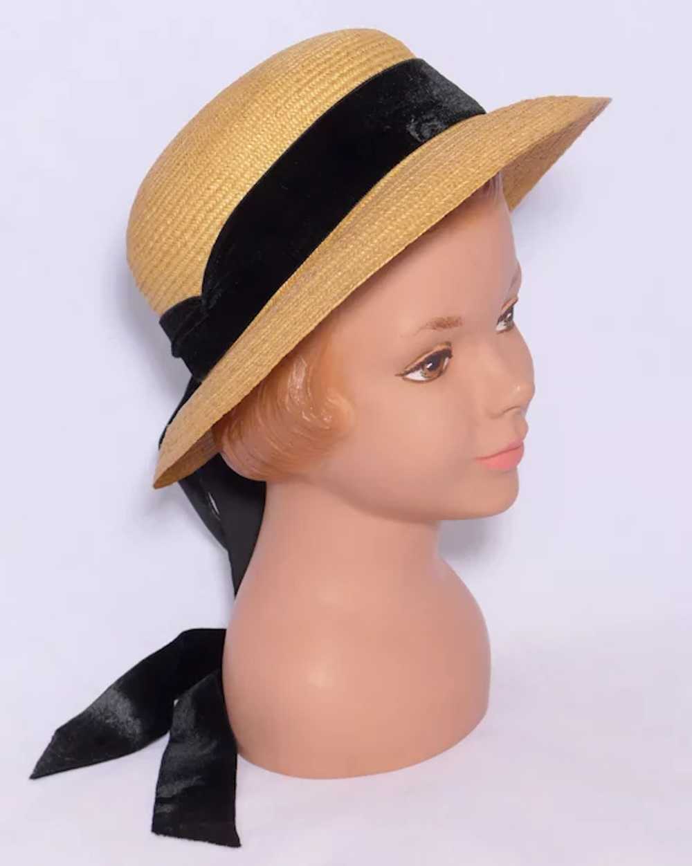 Vintage 1940s-1950s Childs/Girls Straw Hat Black … - image 10