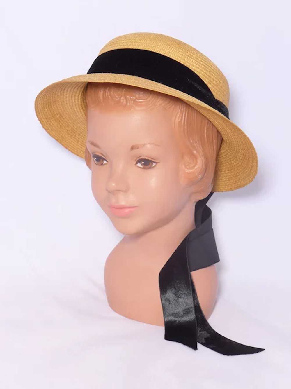 Vintage 1940s-1950s Childs/Girls Straw Hat Black … - image 11
