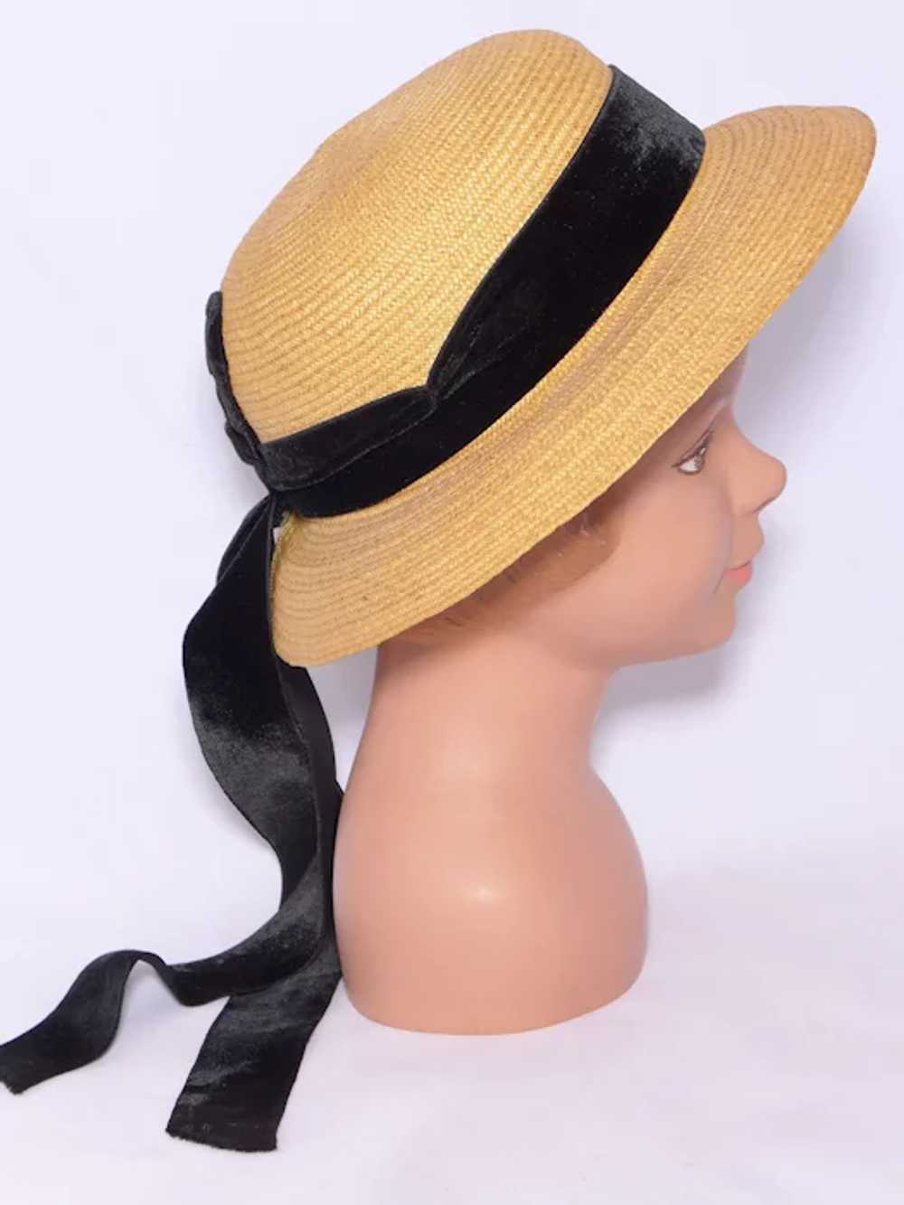 Vintage 1940s-1950s Childs/Girls Straw Hat Black … - image 2