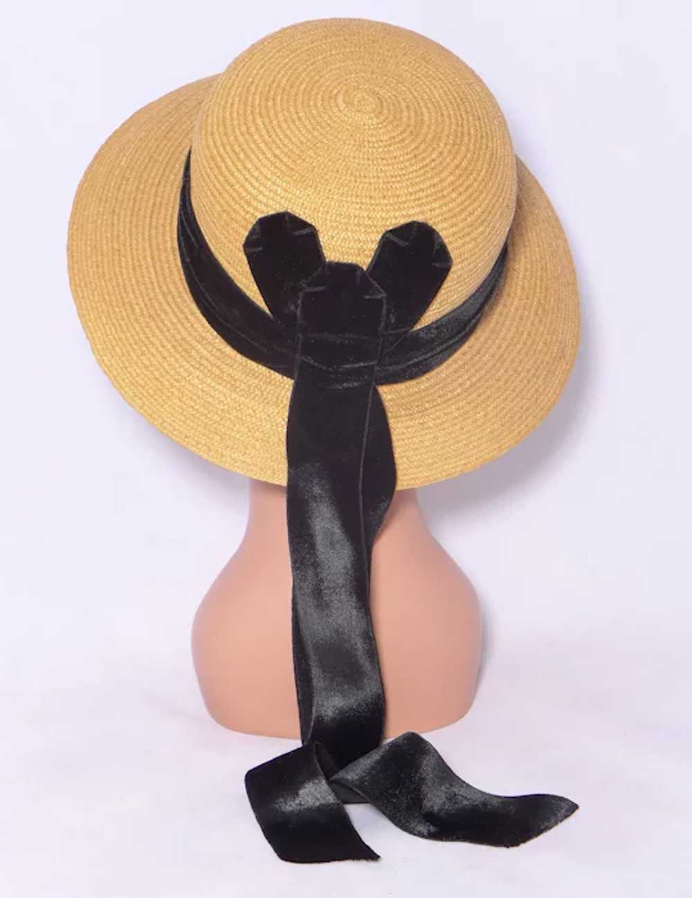 Vintage 1940s-1950s Childs/Girls Straw Hat Black … - image 3