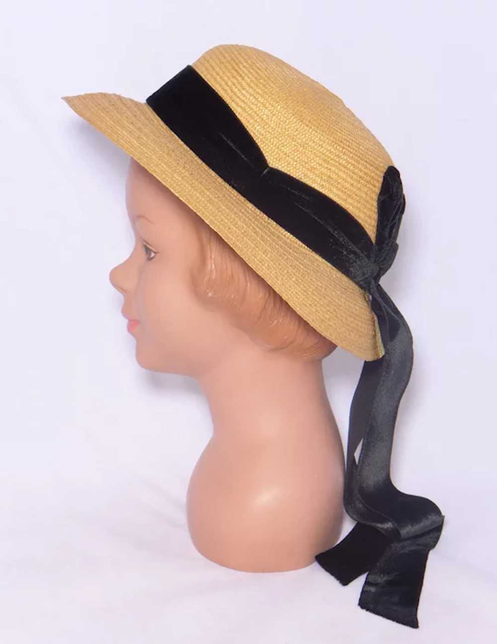 Vintage 1940s-1950s Childs/Girls Straw Hat Black … - image 4