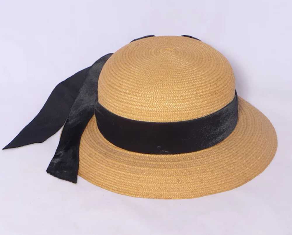 Vintage 1940s-1950s Childs/Girls Straw Hat Black … - image 5