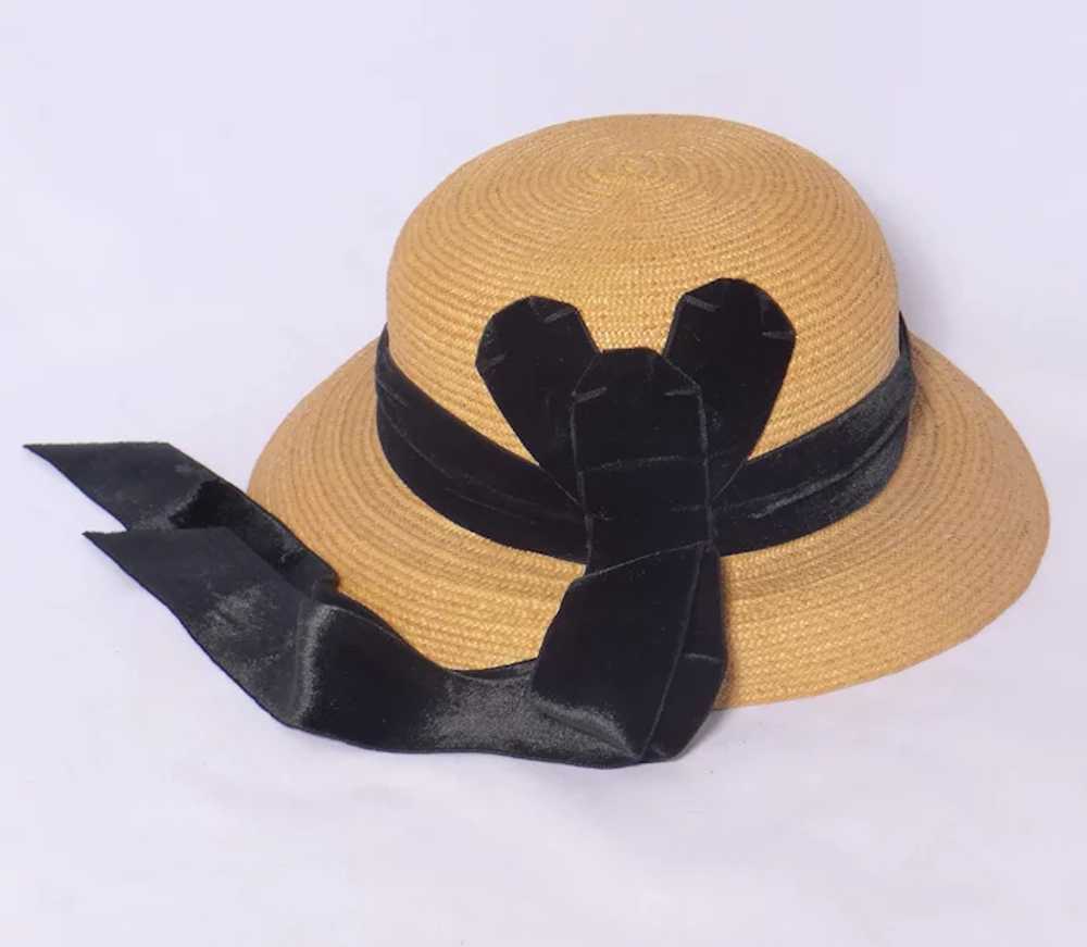 Vintage 1940s-1950s Childs/Girls Straw Hat Black … - image 7