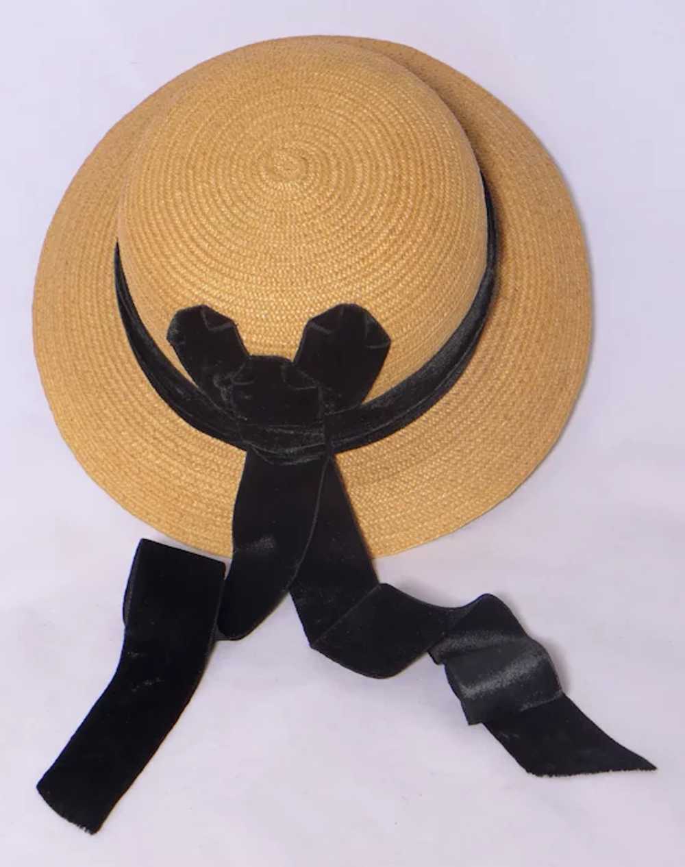 Vintage 1940s-1950s Childs/Girls Straw Hat Black … - image 8