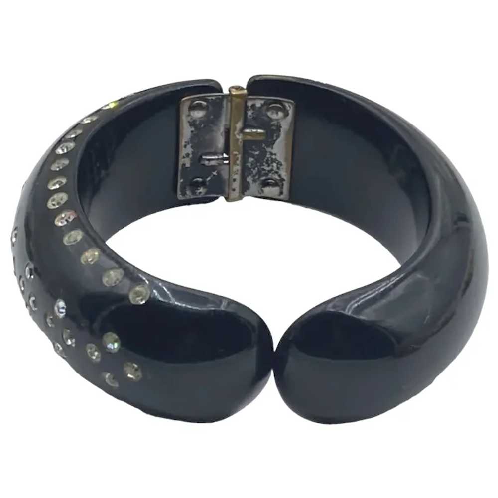 Vintage Black Thermoset Rhinestone Clamper Bracel… - image 3