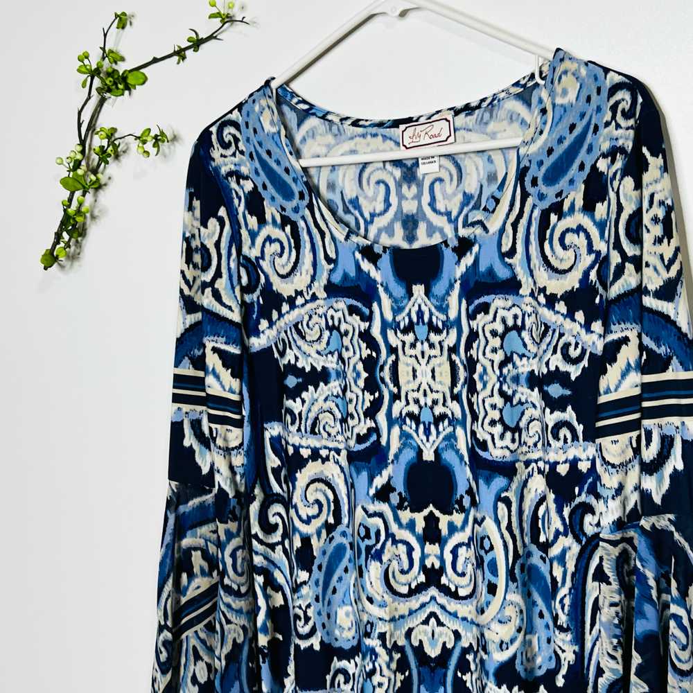 Ivy Road Blue White Ikat Print Bell Sleeve Dress - image 2