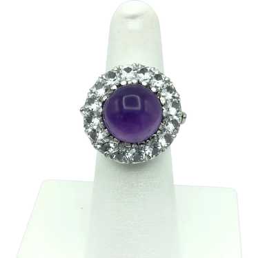 10K White Gold Amethyst And Quartz Ring - image 1