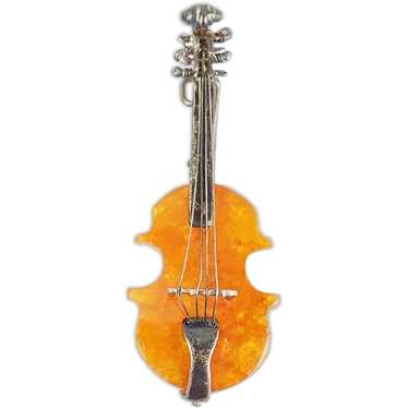 Vintage Baltic Amber Sterling Silver store Violin Brooch