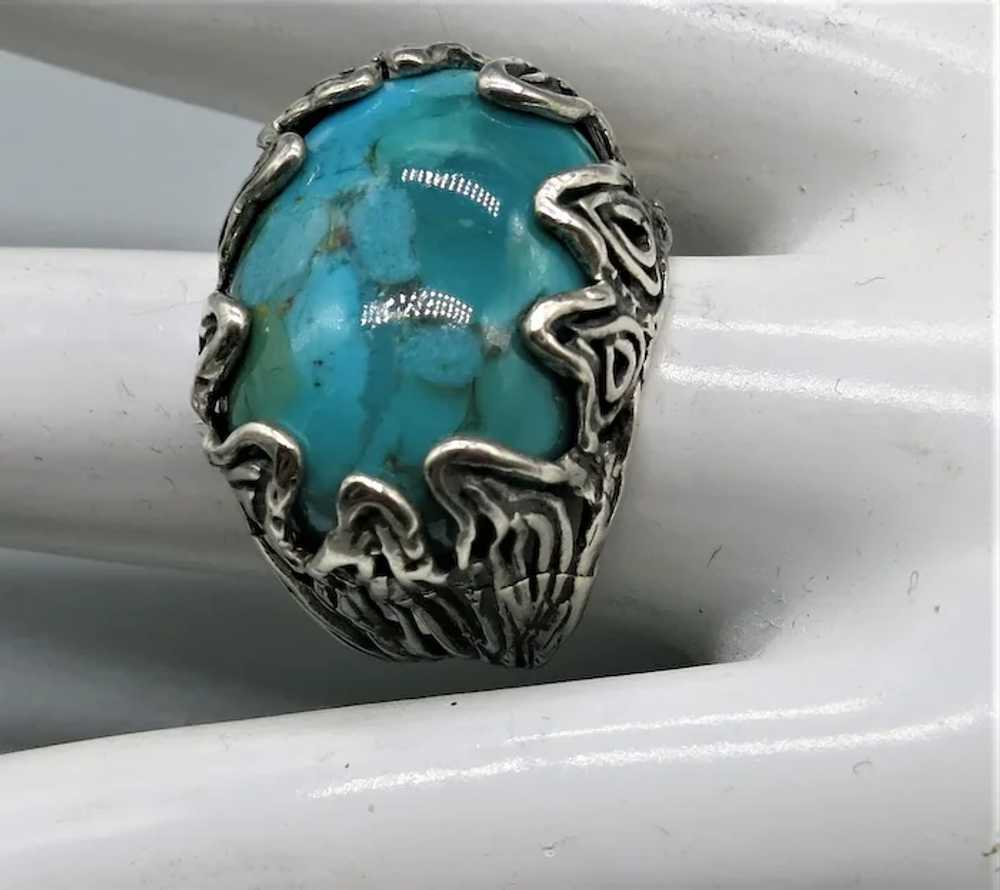 VINTAGE  Different Turquoise Ring  Israeli Design… - image 2