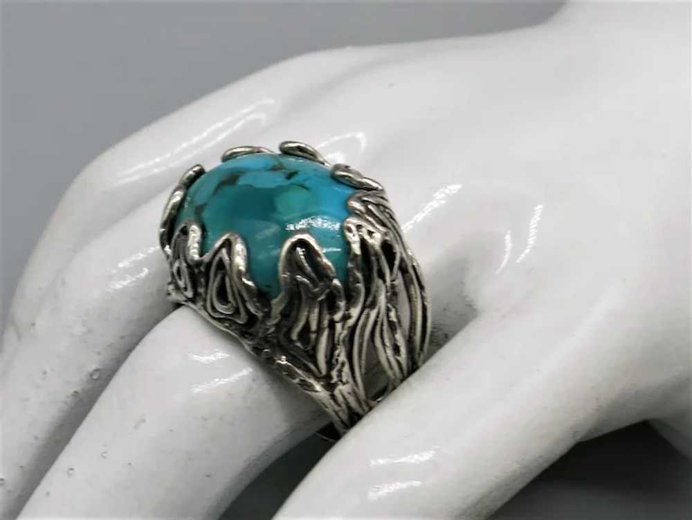 VINTAGE  Different Turquoise Ring  Israeli Design… - image 3