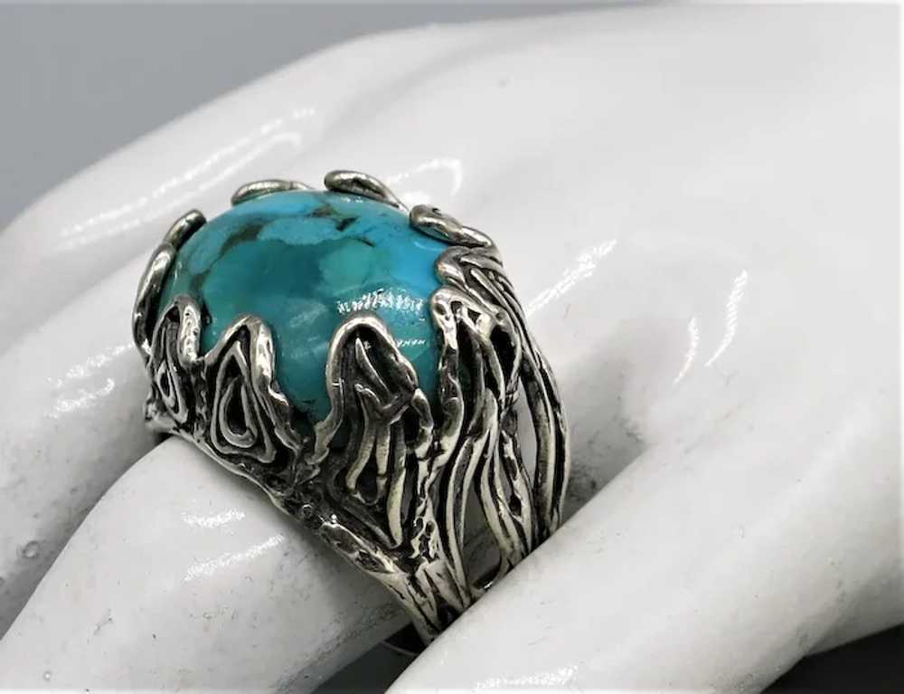 VINTAGE  Different Turquoise Ring  Israeli Design… - image 4