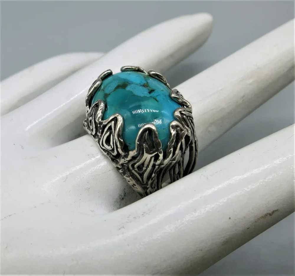 VINTAGE  Different Turquoise Ring  Israeli Design… - image 7