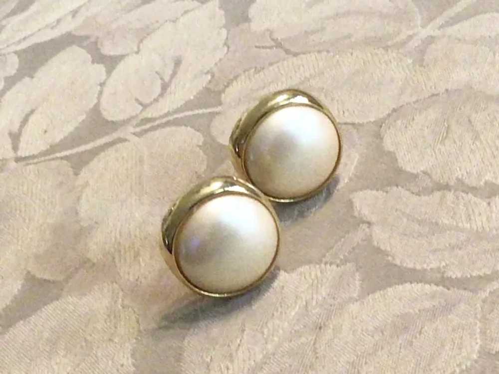 Vintage Carolee Gold Tone Faux Pearl Clip Earrings - image 2