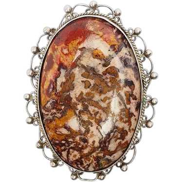 Vintage large ornate oval jasper brooch or pendant