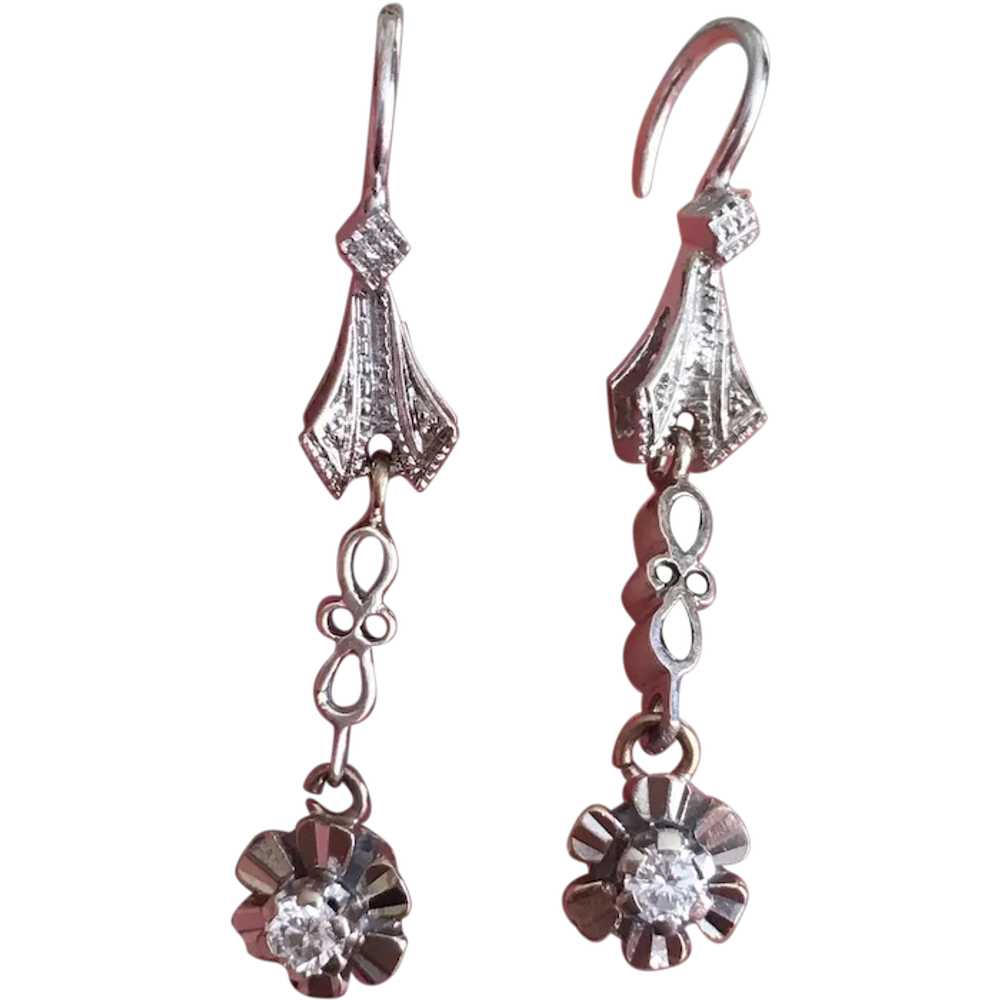 18K White Gold Diamond Dangling Retro Earrings 40… - image 1