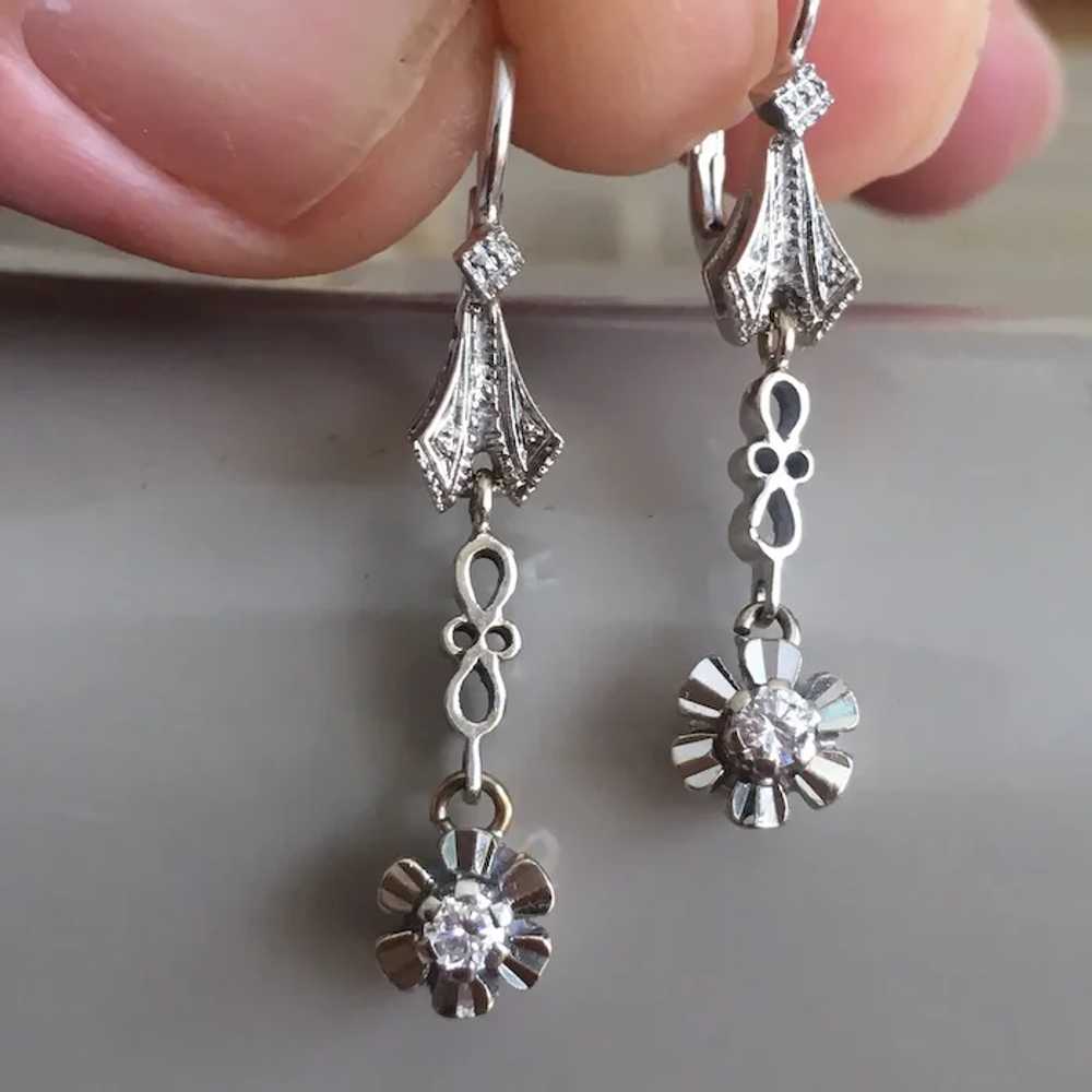 18K White Gold Diamond Dangling Retro Earrings 40… - image 2