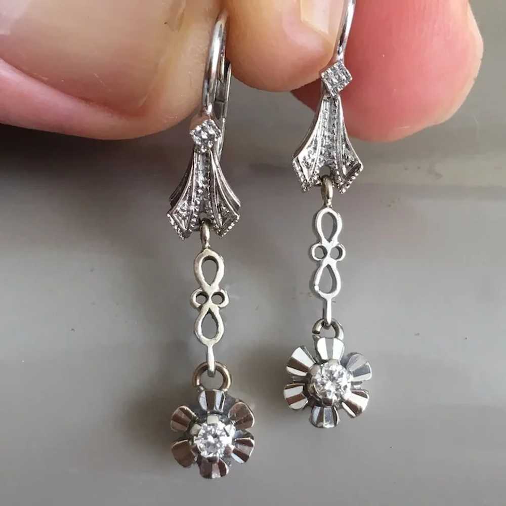 18K White Gold Diamond Dangling Retro Earrings 40… - image 4