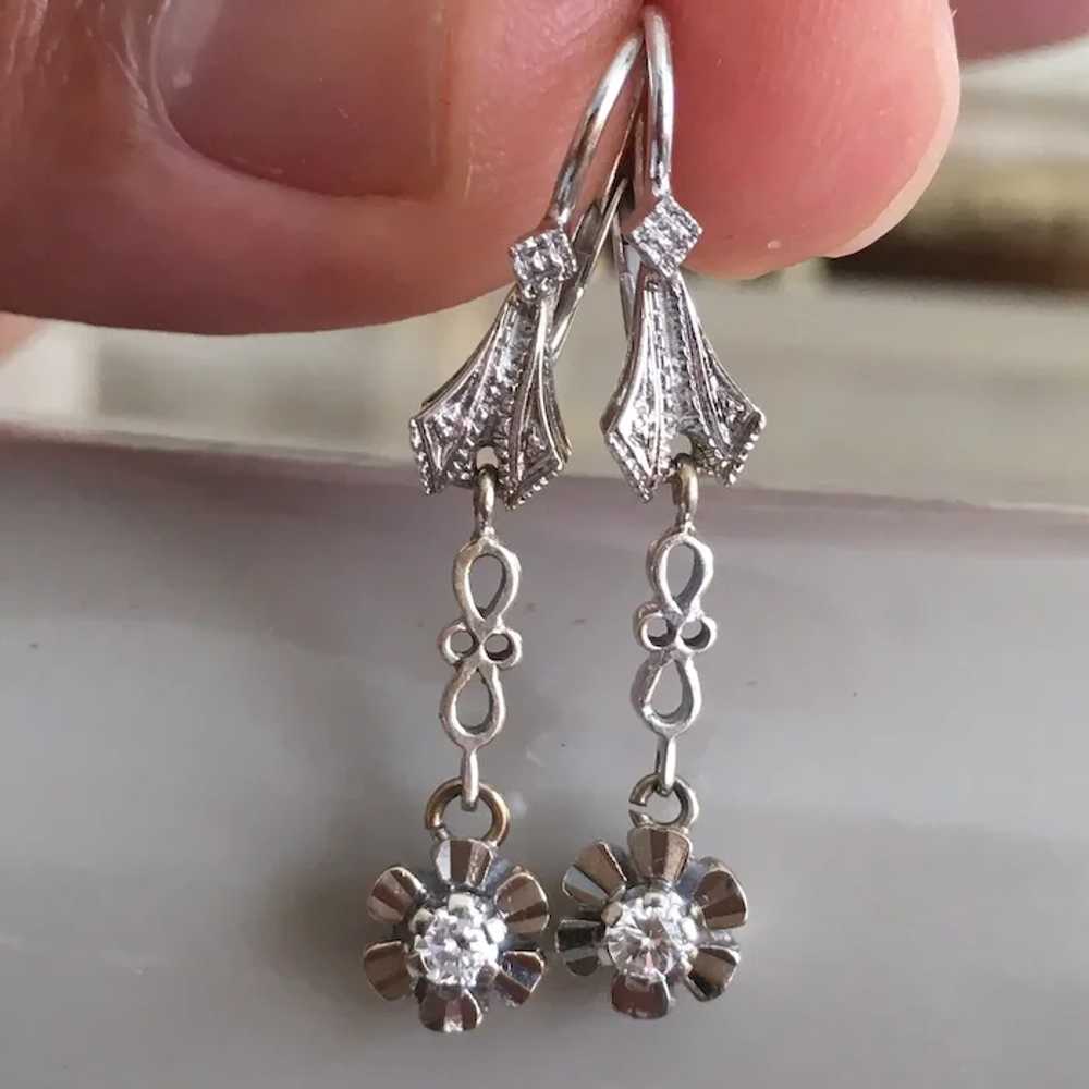 18K White Gold Diamond Dangling Retro Earrings 40… - image 6