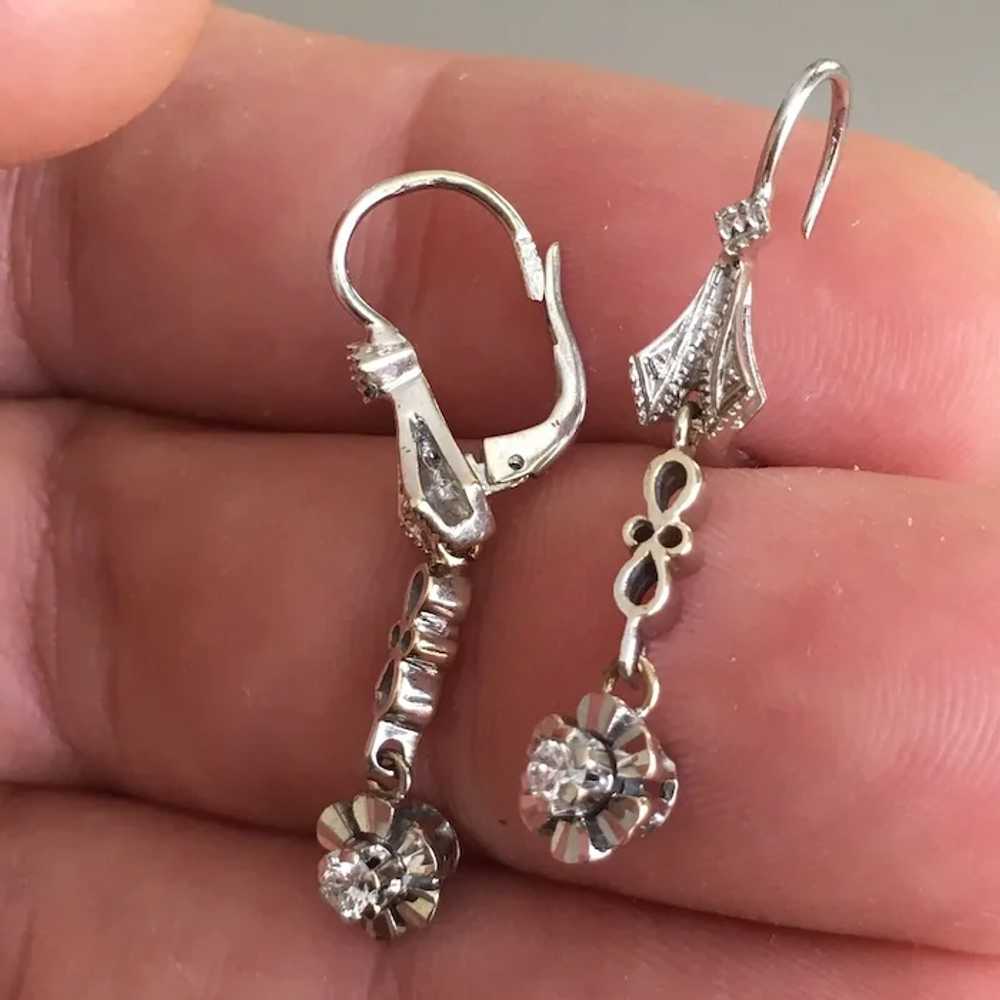 18K White Gold Diamond Dangling Retro Earrings 40… - image 7