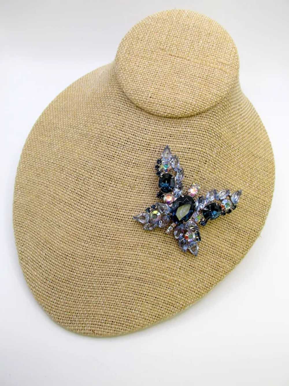 Sapphire and Light Blue Rhinestone Butterfly Broo… - image 3