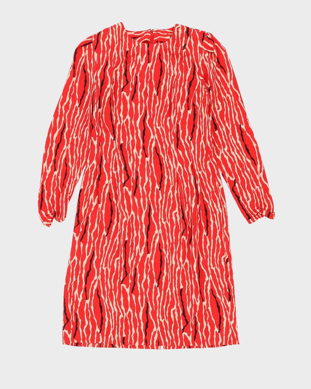 Red Patterned Silk Dress - S - image 1