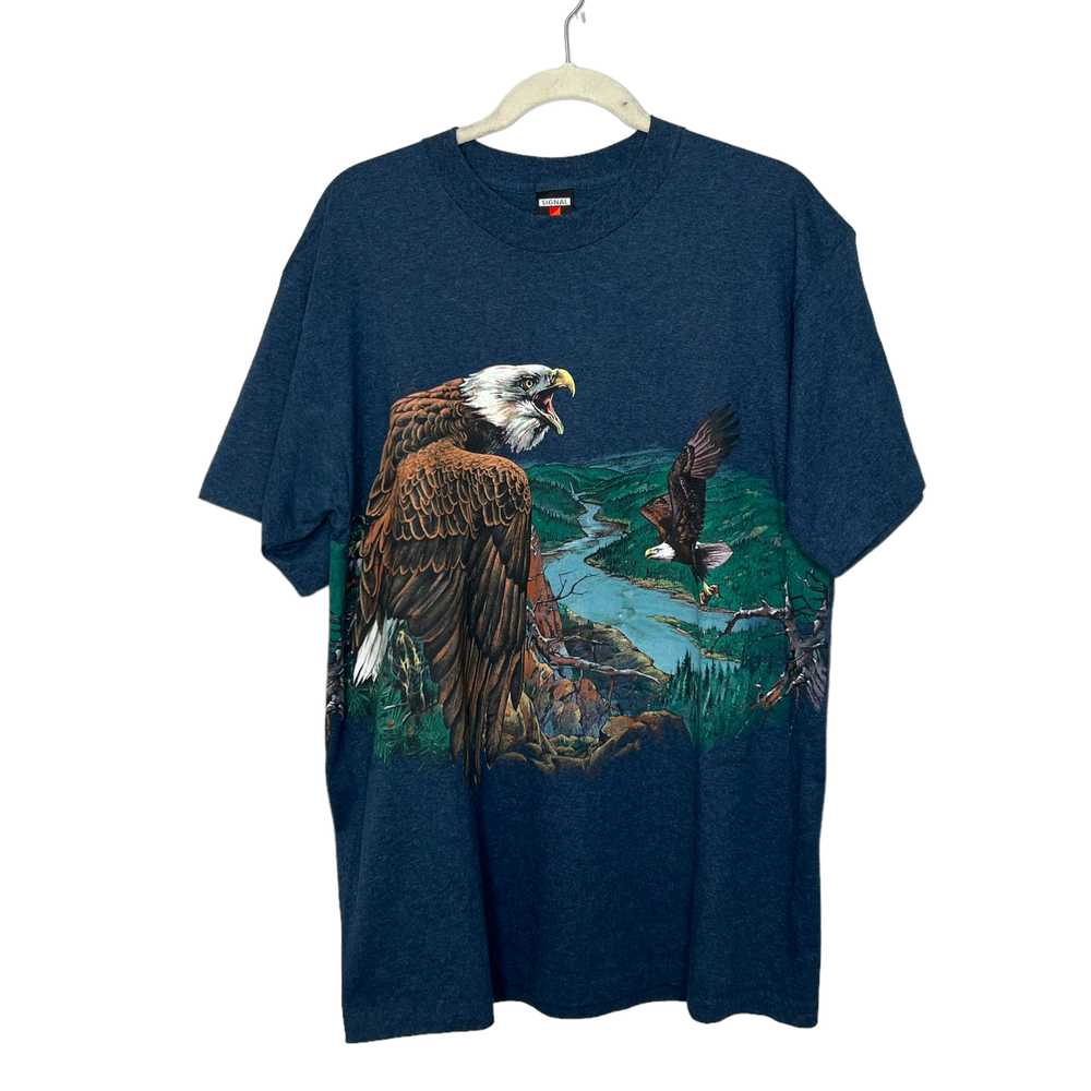 Vintage 90s Eagle Nature Wrap Around Print T-shirt - image 1