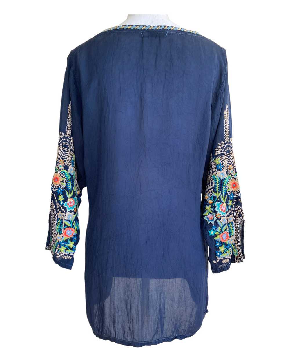 Johnny Was Navy Embroidered Tunic, S - image 6