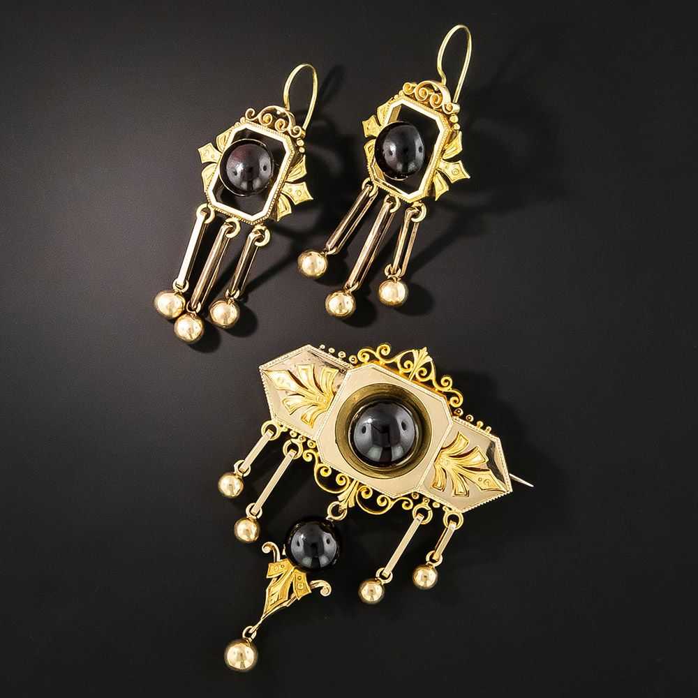 Victorian Garnet Brooch and Earring Suite - image 1