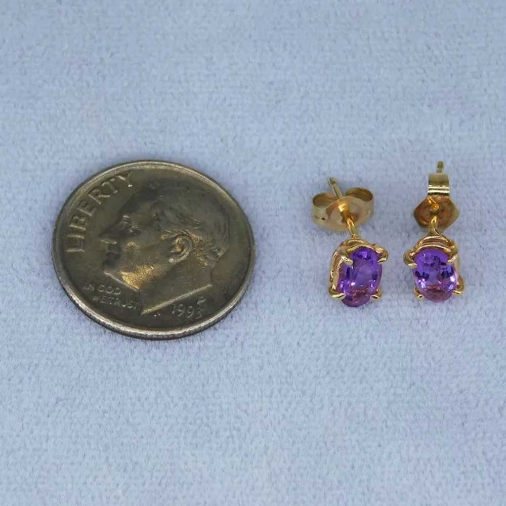 Vintage Amethyst 14k Yellow Gold Stud Earrings Pi… - image 4