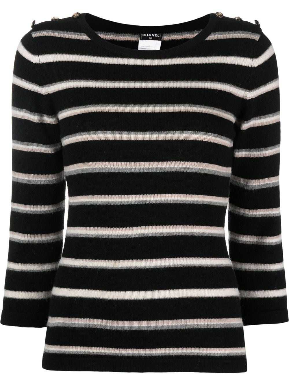 CHANEL Pre-Owned 2010 CC-buttons striped cashmere… - image 1