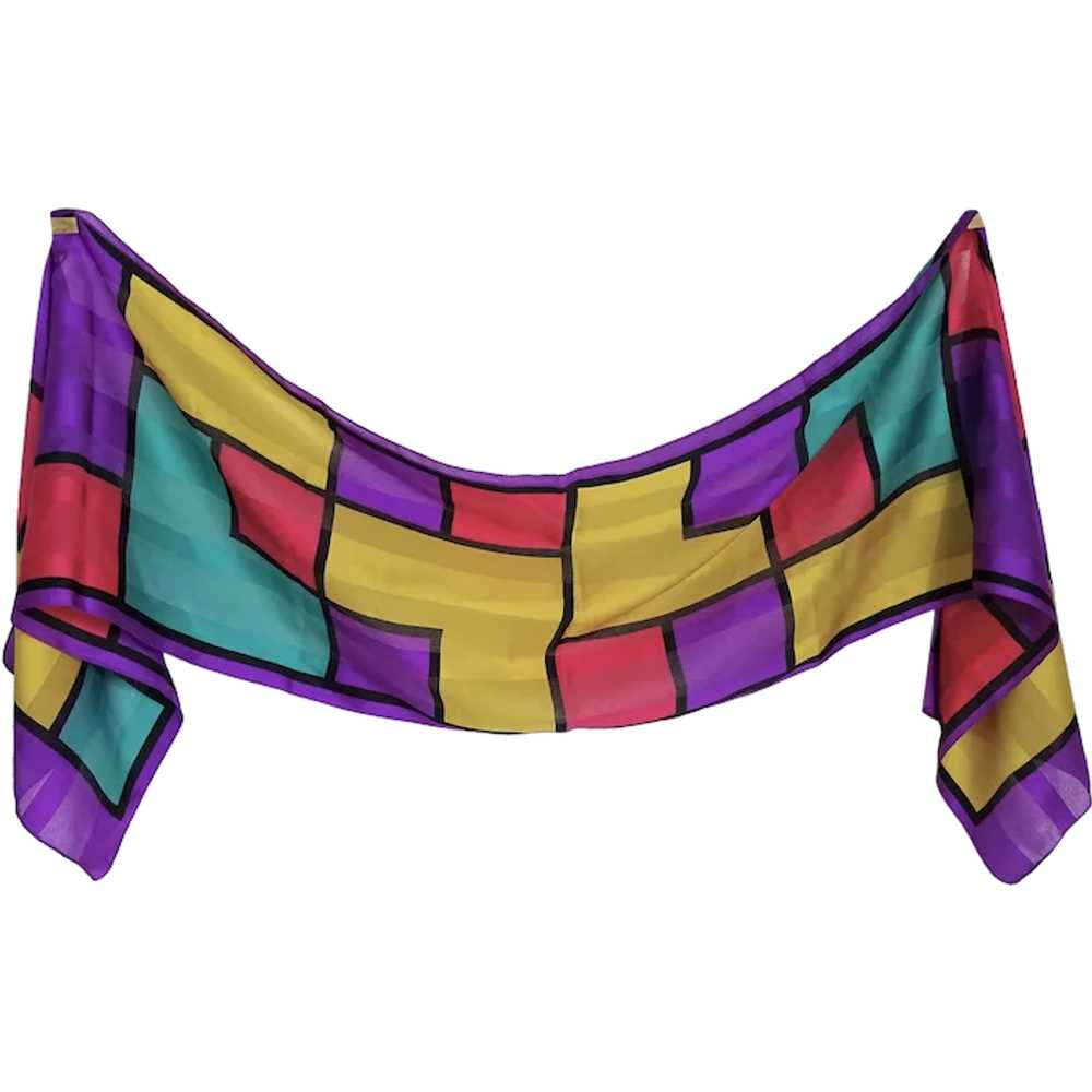 Colorful Bold Modern Abstract Neck Scarf, Vintage… - image 1