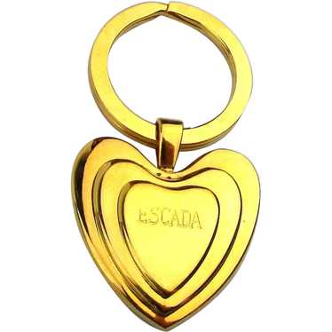 Red Heart Keychain Goldtone Metal Rhinestone Paved Puffy Keyring Clip Love  Gift