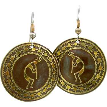 Unique Kokopelli Bronzed Brass Earrings Native Am… - image 1