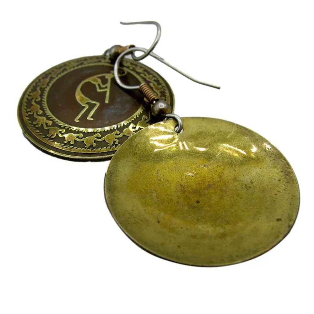 Unique Kokopelli Bronzed Brass Earrings Native Am… - image 2