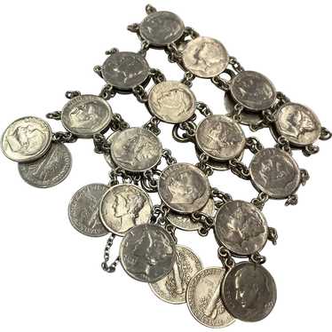 WIDE Gypsy Coin Bracelet US Silver Dimes - image 1