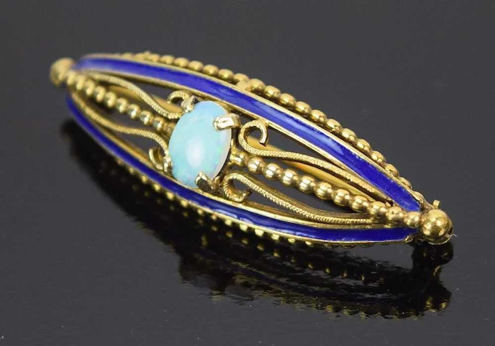 Vintage 14k Solid Gold Enameled Pin Brooch with P… - image 2