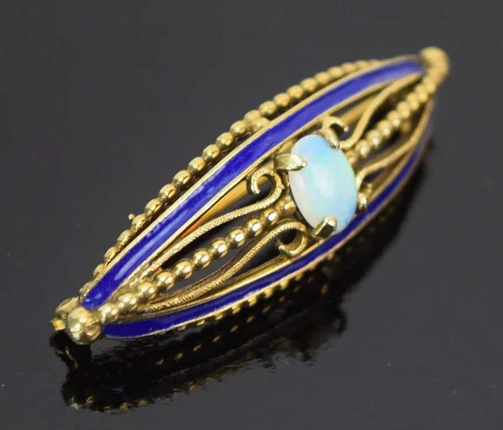 Vintage 14k Solid Gold Enameled Pin Brooch with P… - image 3