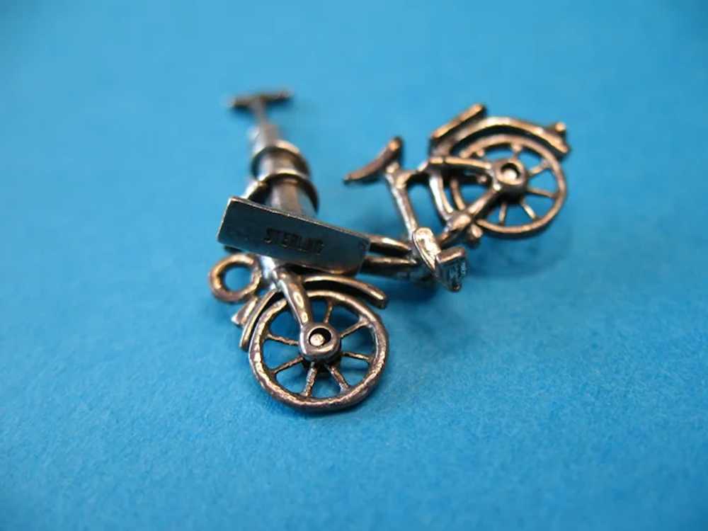 Vintage Sterling Silver Bicycle and Pump Charm 19… - image 2