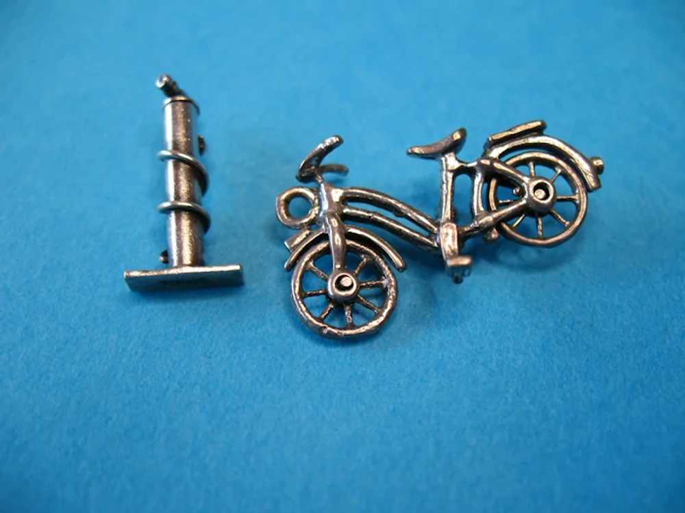 Vintage Sterling Silver Bicycle and Pump Charm 19… - image 3