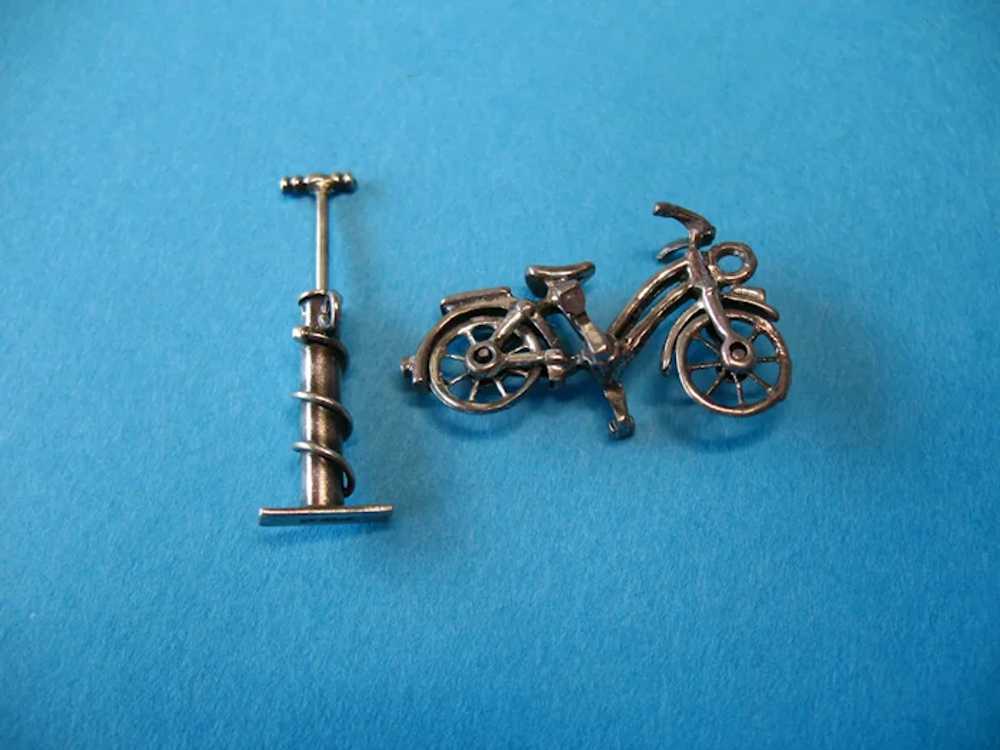 Vintage Sterling Silver Bicycle and Pump Charm 19… - image 5
