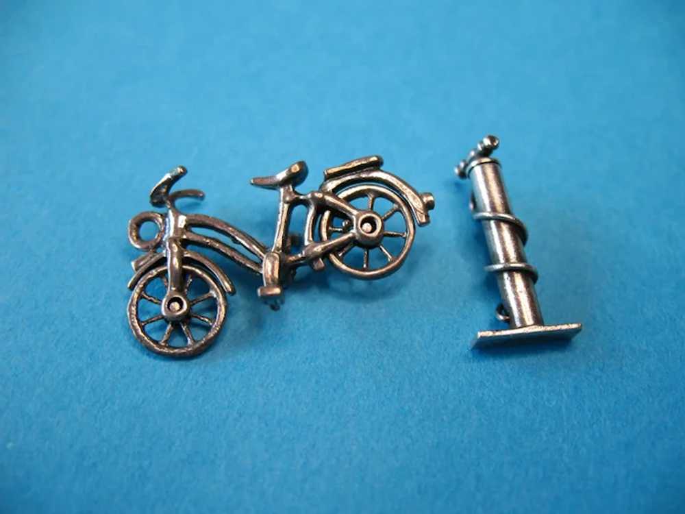 Vintage Sterling Silver Bicycle and Pump Charm 19… - image 7