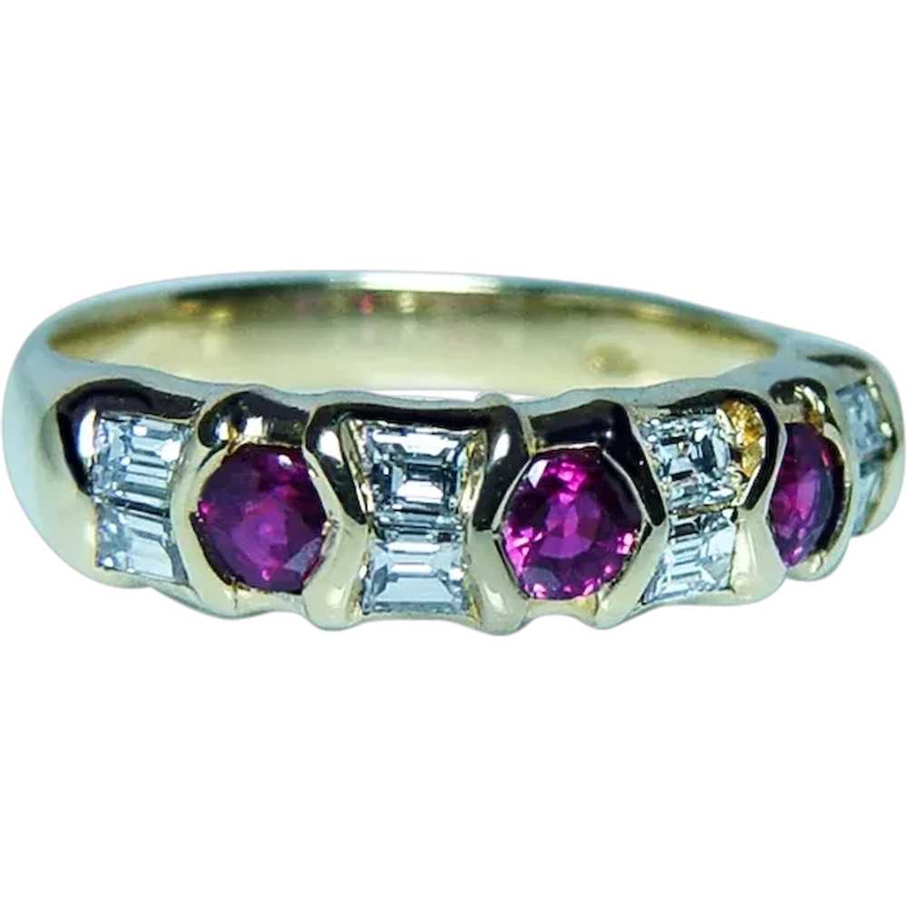 Vintage European Ruby Diamond Baguette Ring Band … - image 1