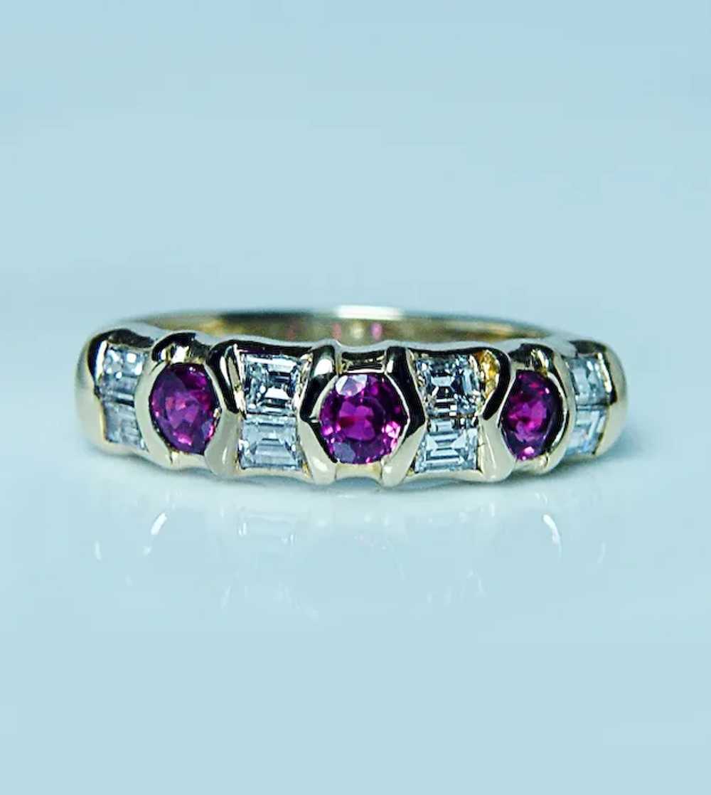 Vintage European Ruby Diamond Baguette Ring Band … - image 2