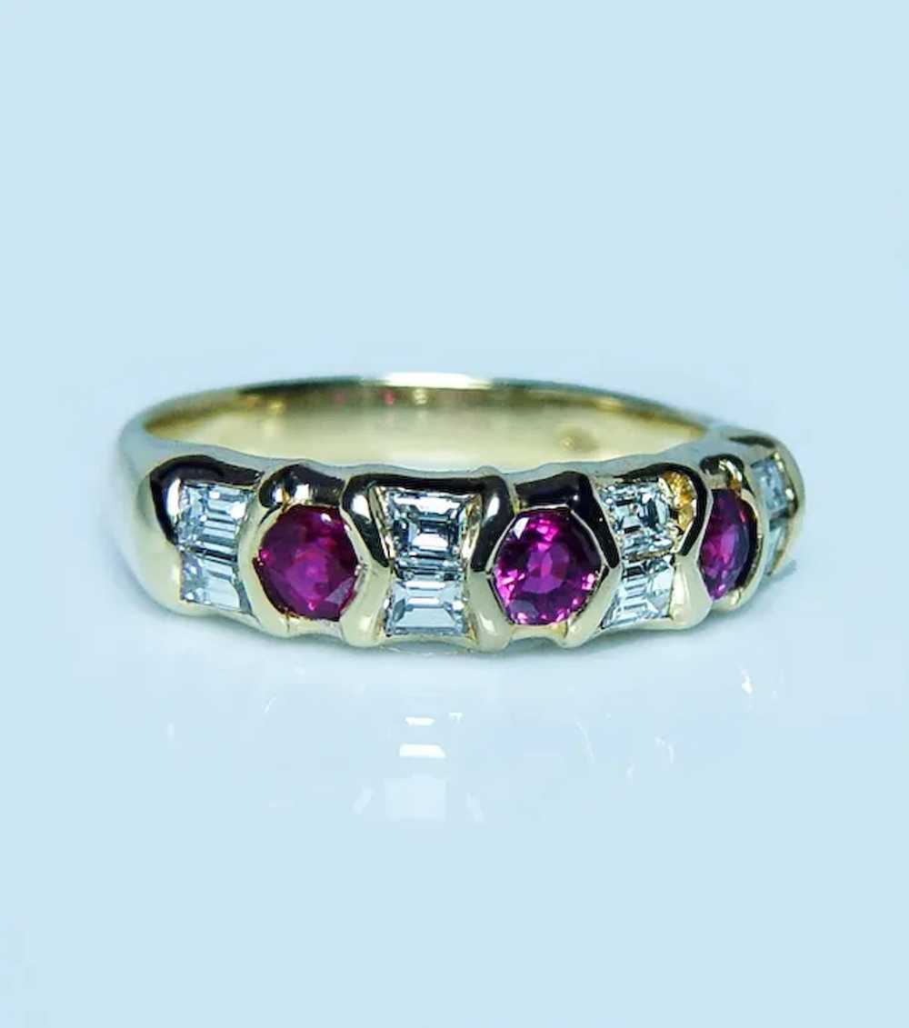 Vintage European Ruby Diamond Baguette Ring Band … - image 3